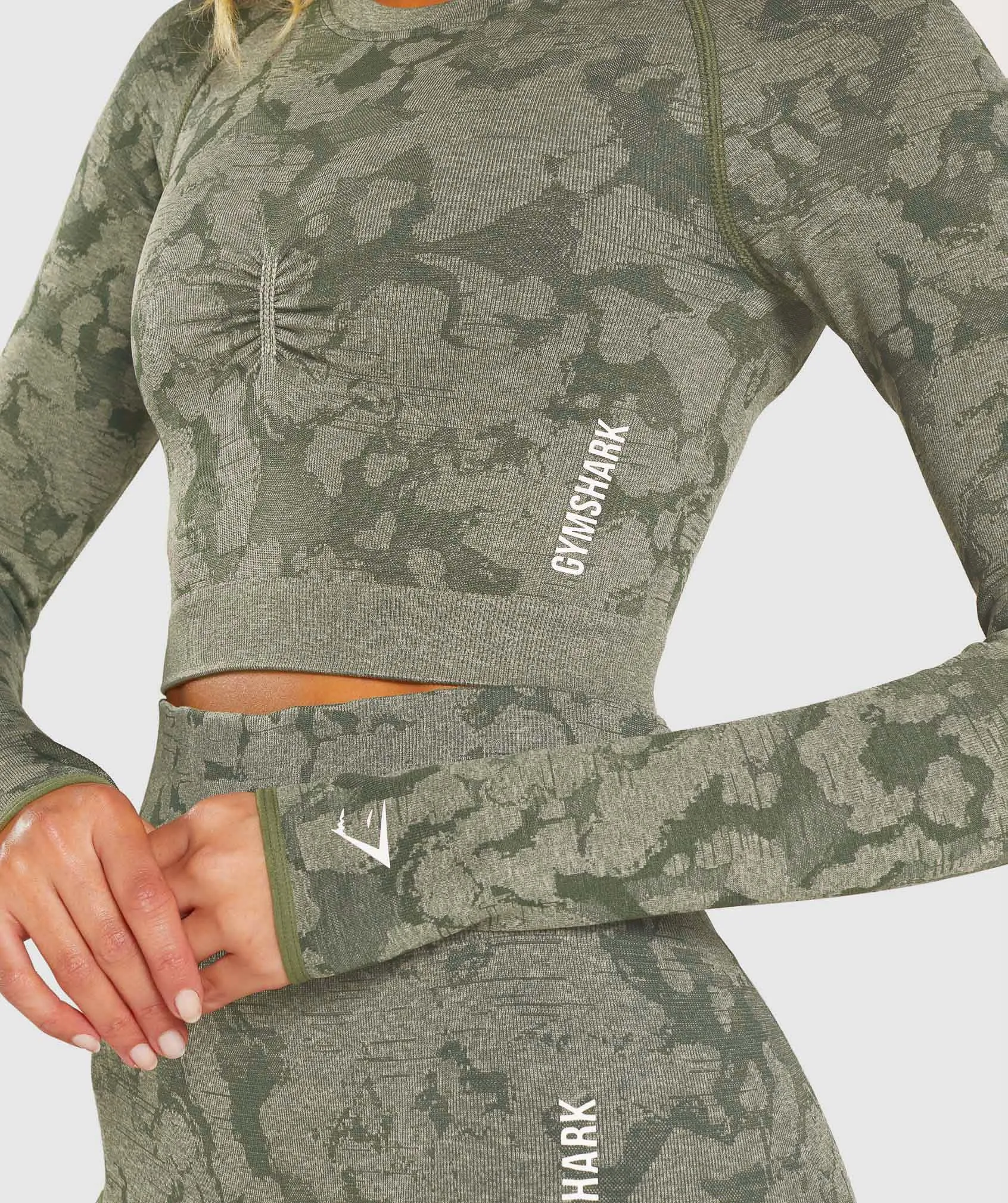 Gymshark Adapt Camo Seamless Long Sleeve Crop Top - Green