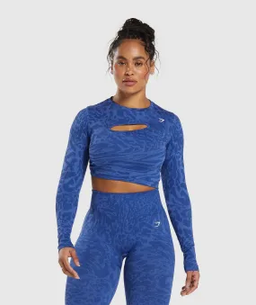 Gymshark Adapt Safari Seamless Long Sleeve Crop Top - Wave Blue/Iris Blue