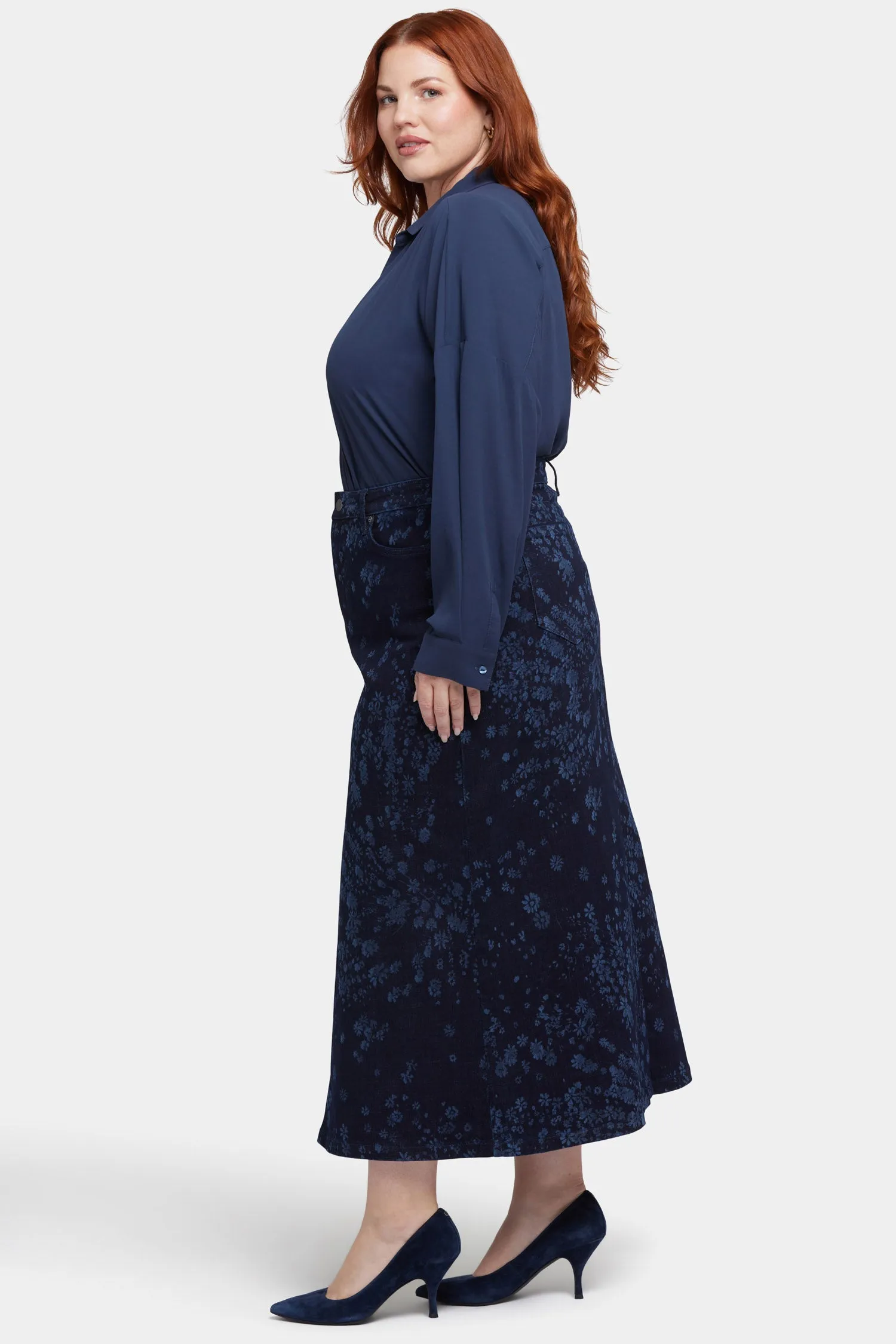 High Rise Long Skirt In Plus Size - Dark Indigo Salome