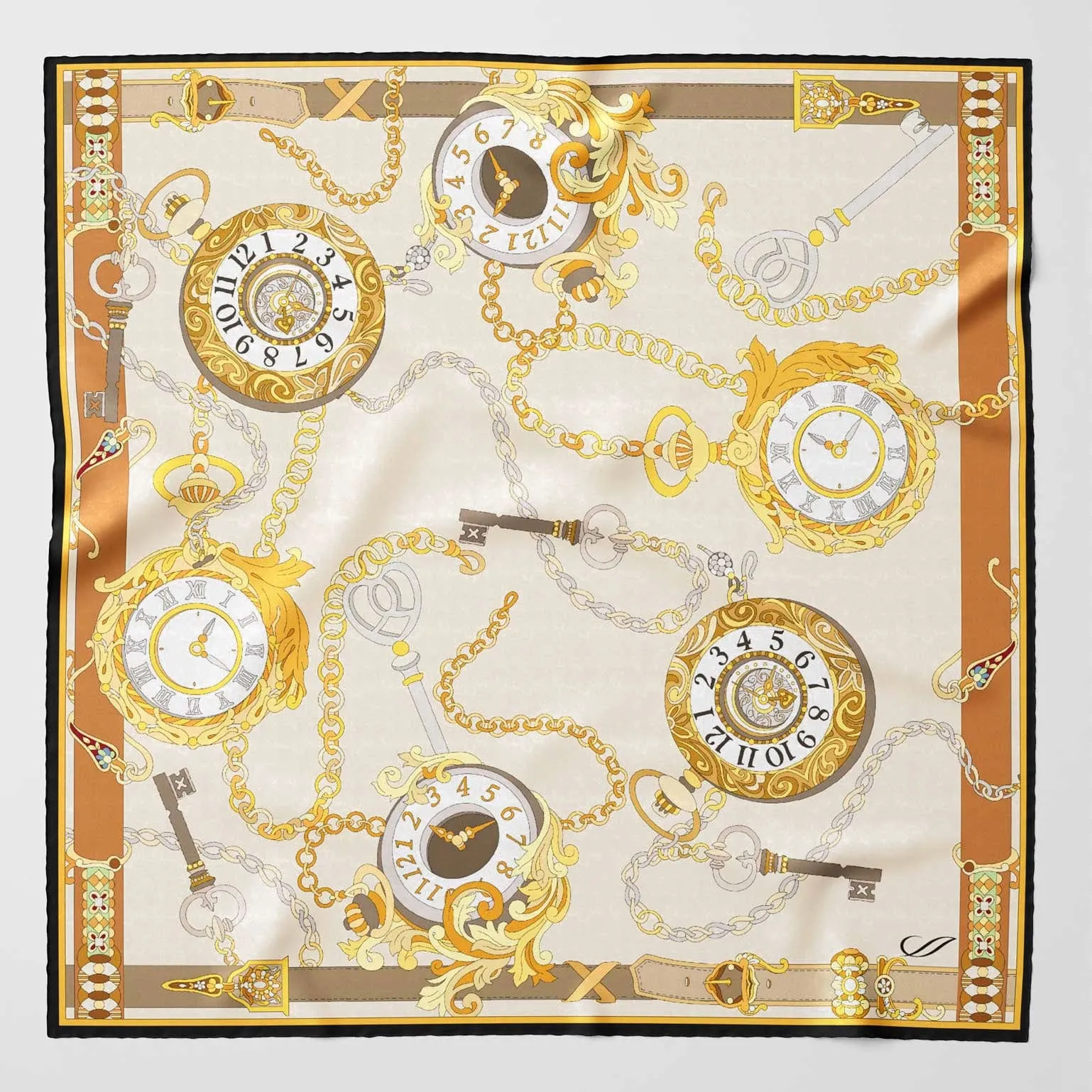 Like Clockwork - Silk Pocket Square - Beige