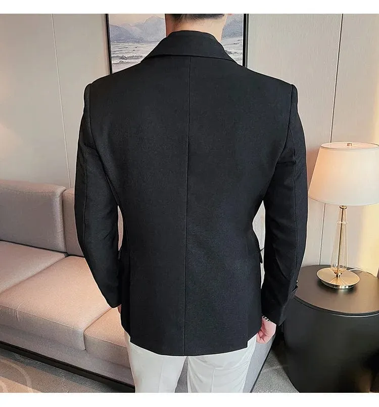 Luxury British Style Men's High-Quality Business Tuxedo Jacket - Slim Fit Buckle Suit Coat for Men