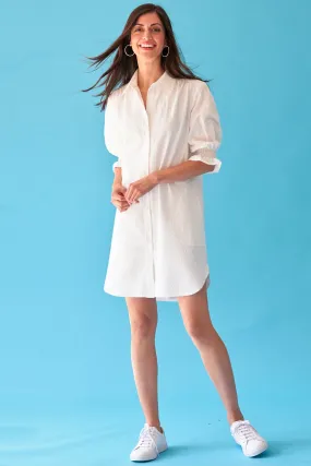 Miller Puff Sleeve Shirt Dress, White Eyelet Stripe - Lined