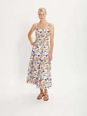 Tilda Floral Cotton Midi Dress – White