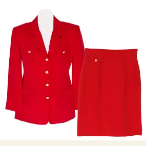 Vintage Allison Taylor Red Silk Business Skirt Suit - S