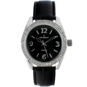 Women's Black Watch 40mm Bold Crystal Bezel Leather Strap