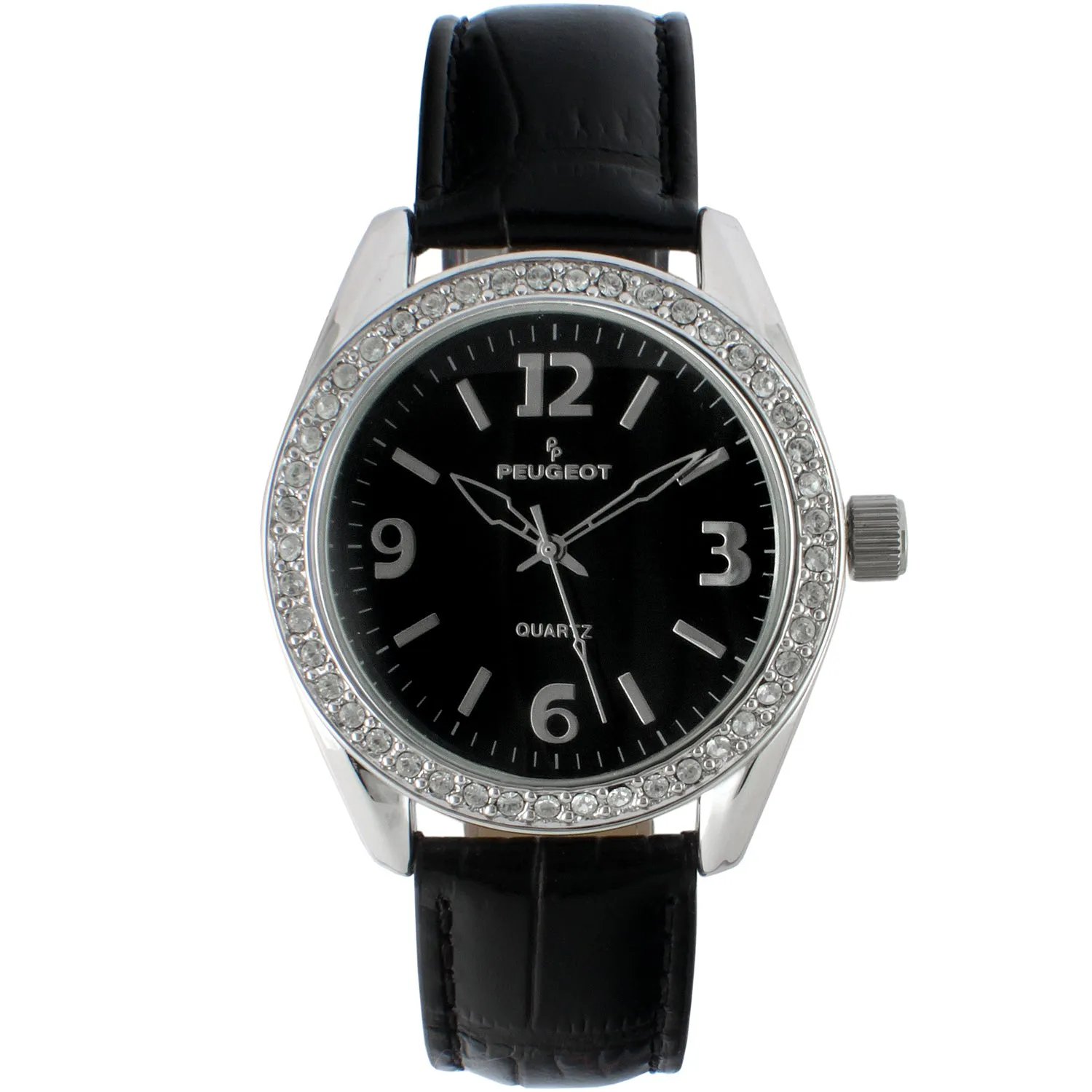 Women's Black Watch 40mm Bold Crystal Bezel Leather Strap