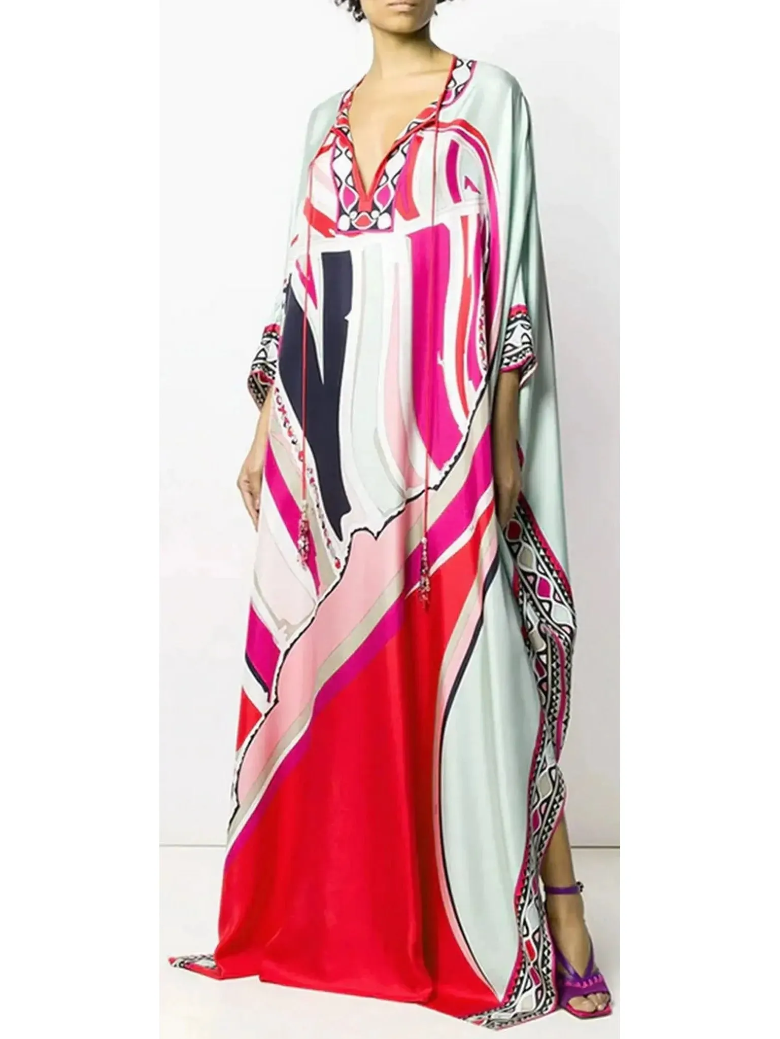 Women’s Ciwara Print Beaded Tassel Embellished Silk-Twill Kaftan