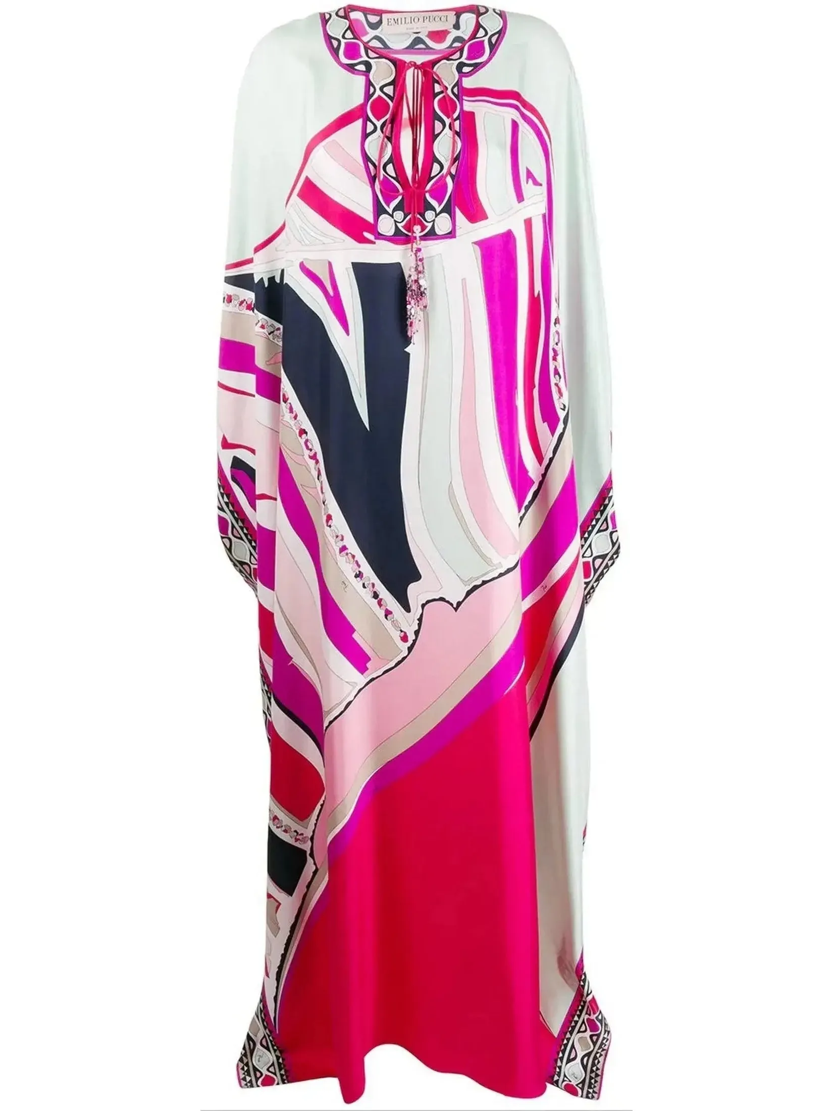 Women’s Ciwara Print Beaded Tassel Embellished Silk-Twill Kaftan