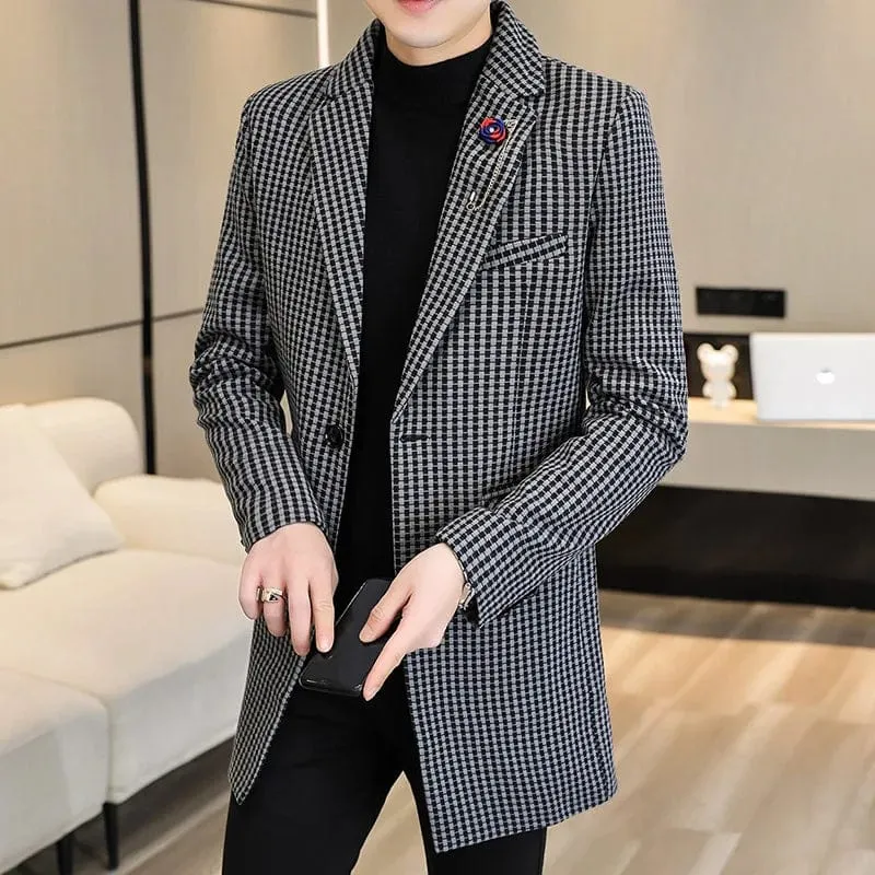 Wool Blends Jacket: Men's Long Casual Business Trench Coat Streetwear Overcoat